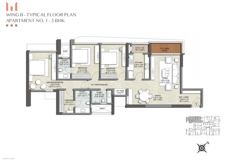 Floor Plan, kalpataru-magnus 3 Bedroom 1321 Sq.Ft. Apartment In Bandra East Mumbai 7315156
