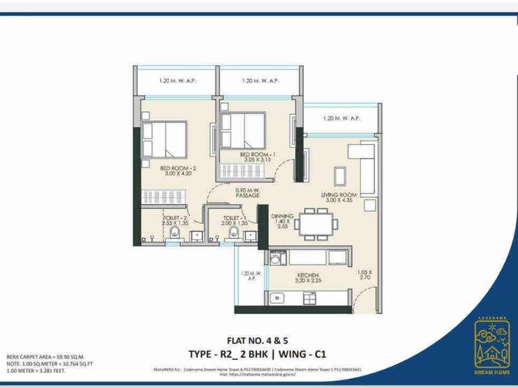 Floor Plan, jp-the-palace 3 Bedroom 845 Sq.Ft. Apartment In Mira Road Mumbai 7316702
