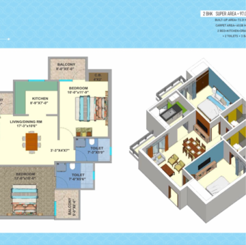 Floor Plan in 2 BHK Apartment at Sampada Livia, Chi V Greater Noida – for Sale