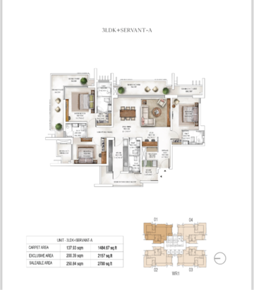 Floor Plan in 3.5 BHK Apartment at Krisumi Waterside Residences, Sector 36a – for Sale