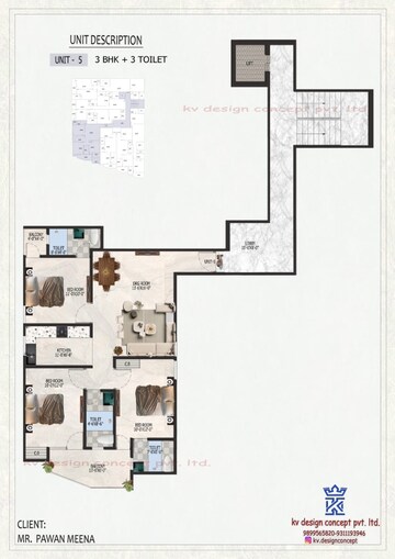 Floor Plan in 3 BHK Builder Floor at Chattarpur – for Sale