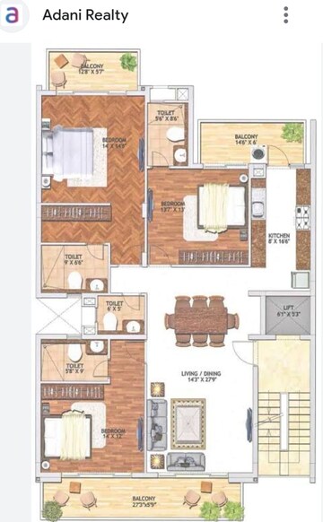 Floor Plan in 3.5 BHK Builder Floor at Adani Samsara Vilasa, Sector 63 – for Sale