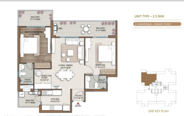 Floor Plan in 2.5 BHK Apartment at Smart World One DXP, Sector 113 – for Sale