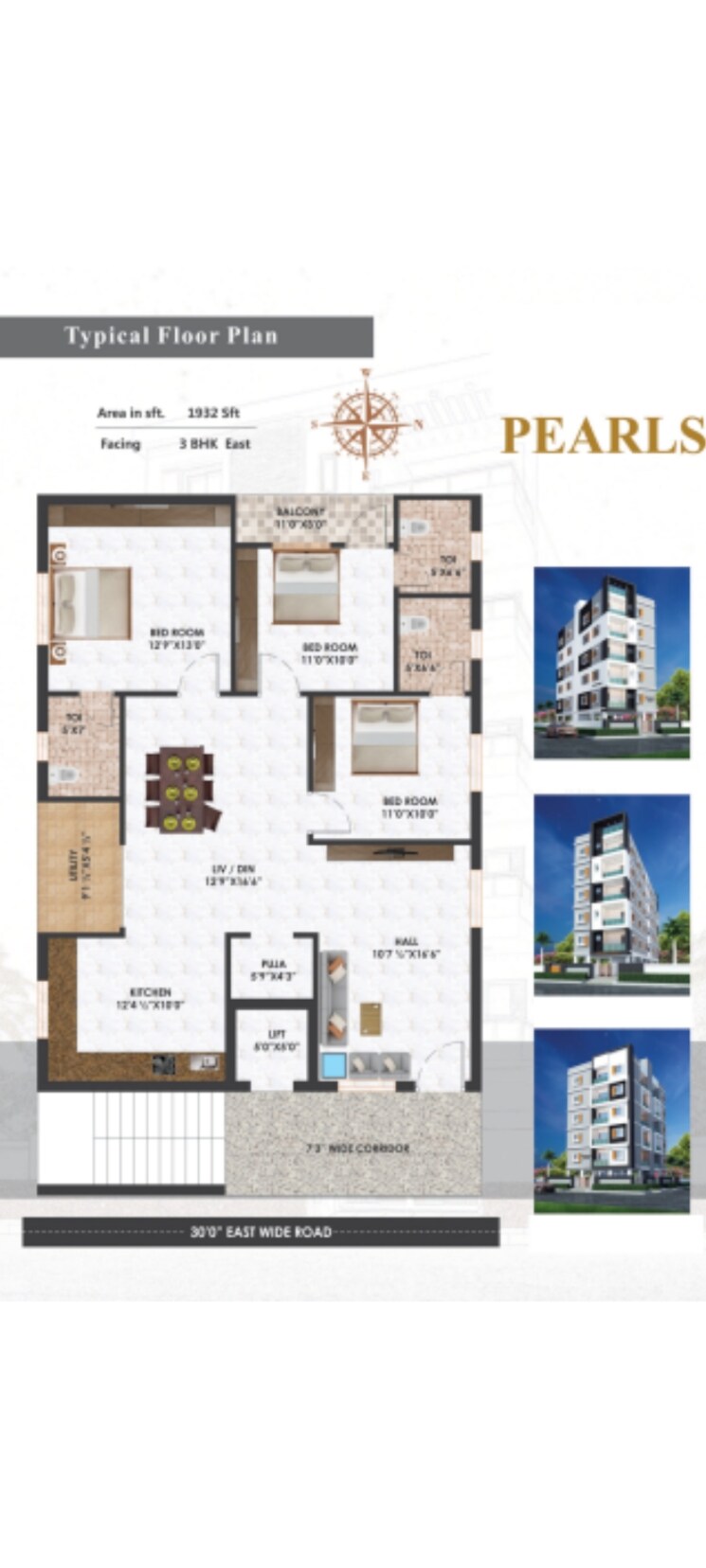 Floor Plan, bachupally 3 Bedroom 1932 Sq.Ft. Apartment In Bachupally Hyderabad 7352276