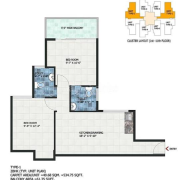 Floor Plan in 2 BHK Apartment at ROF Aalayas, Sector 102 – for Sale