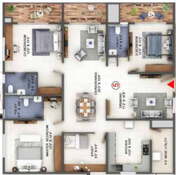 Floor Plan in 3 BHK Apartment at Candeur Lakescape, Serilingampally – for Sale