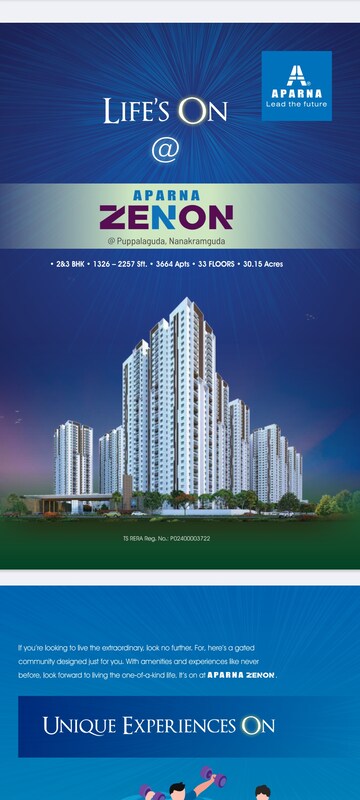 2.5 BHK Apartment – Exterior View View at Aparna Zenon, Puppalaguda - for Sale