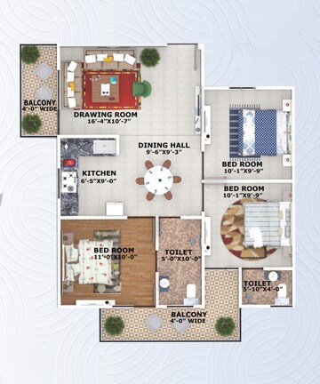 Floor Plan in 3 BHK Apartment at Deva Road – for Sale