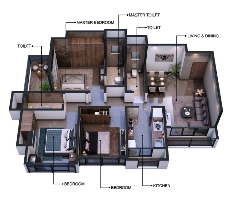 Floor Plan, gurukrupa-guru-atman 3 Bedroom 880 Sq.Ft. Apartment In Kalyan West Thane 7359686