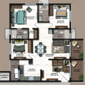 Floor Plan in 3 BHK Apartment at Candeur Crescent, Venkat Reddy Colony – for Sale