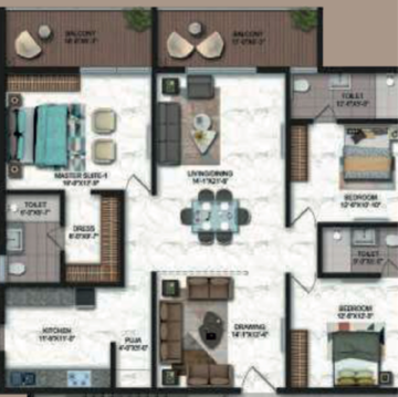 Floor Plan in 3.5 BHK Apartment at Candeur Crescent, Venkat Reddy Colony – for Sale