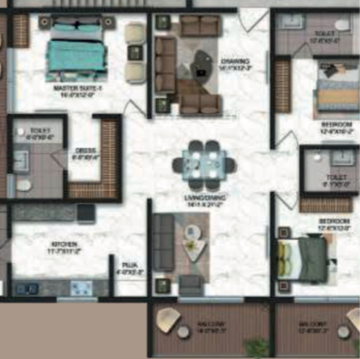 Floor Plan in 3.5 BHK Apartment at Candeur Crescent, Venkat Reddy Colony – for Sale