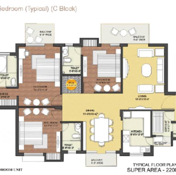 Floor Plan in 3 BHK Apartment at Tulip Ace, Sector 89a – for Sale