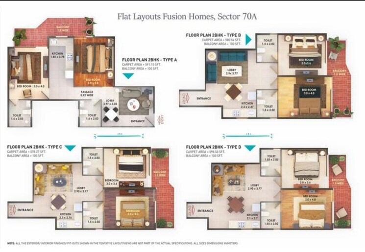 Floor Plan, pyramid-fusion-homes 2 Bedroom 598 Sq.Ft. Apartment In Sector 70a Gurgaon 7362470