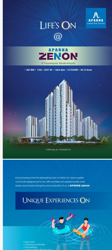 3 BHK Apartment – Exterior View View at Aparna Zenon, Puppalaguda - for Sale