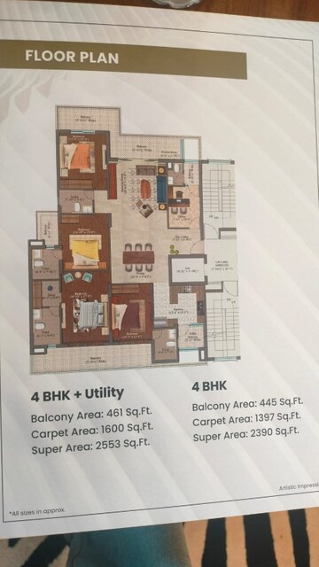 Floor Plan in 4 BHK Apartment at Navraj The Antalyas, Sector 37d – for Sale