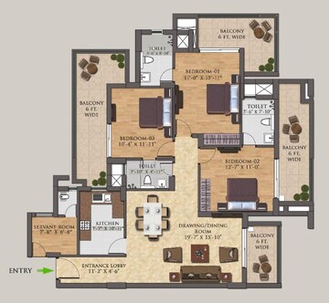 Floor Plan in 3.5 BHK Apartment at Capital Residency 360, Sector 70a – for Sale
