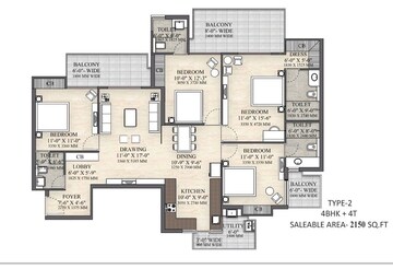 Floor Plan in 4 BHK Apartment at Irish Platinum, Sector 10 Greater Noida – for Sale