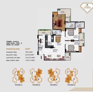 Floor Plan in 3 BHK Apartment at Sublime Spring Elmas, Sector 12 Greater Noida – for Sale