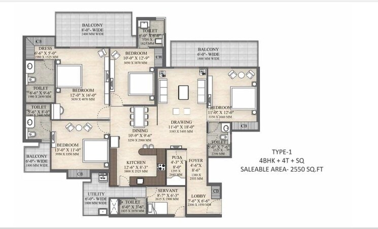 Floor Plan, irish-platinum 4 Bedroom 2550 Sq.Ft. Apartment In Sector 10 Greater Noida Greater Noida 7426693