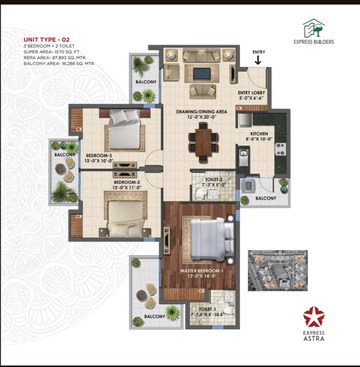 Floor Plan in 3 BHK Apartment at Express Astra, Sector 1 Greater Noida – for Sale