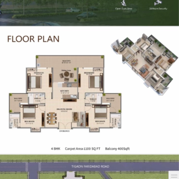 Floor Plan in 4 BHK Apartment at Sector 104 – for Sale