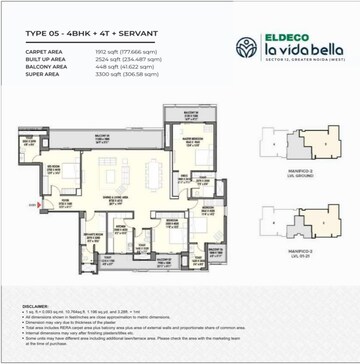 Floor Plan in 4 BHK Apartment at Eldeco La Vida Bella, Sector 12 Greater Noida – for Sale