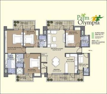 Floor Plan in 4 BHK Apartment at Sam Palm Olympia Phase II, Sector 16c Greater Noida – for Sale