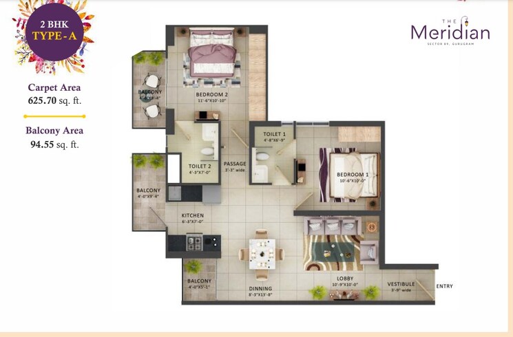 Floor Plan, mrg-the-meridian 2 Bedroom 626 Sq.Ft. Apartment In Sector 89 Gurgaon 7435997