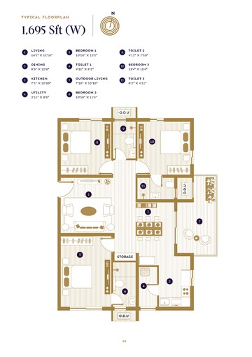 Floor Plan in 3 BHK Apartment at ASBL Loft, Financial District – for Sale