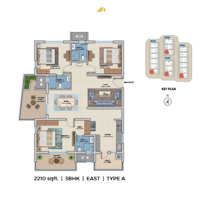 Floor Plan, asbl-spectra 3 Bedroom 2220 Sq.Ft. Apartment In Financial District Hyderabad 7449600