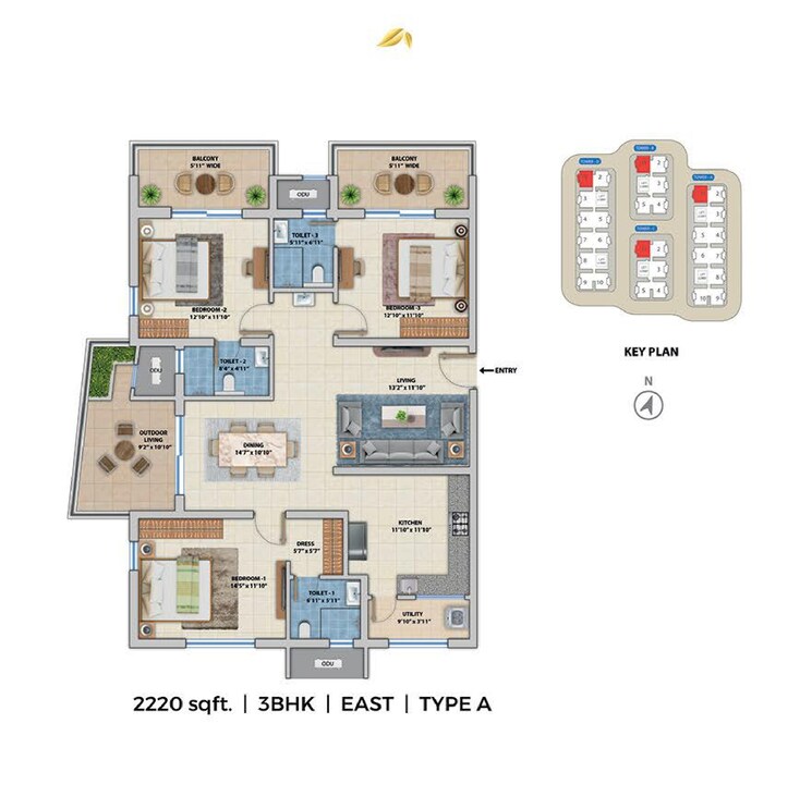 Floor Plan, asbl-spectra 3 Bedroom 2220 Sq.Ft. Apartment In Financial District Hyderabad 7449600