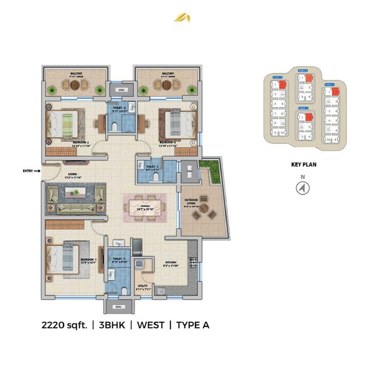 Floor Plan, asbl-spectra 3 Bedroom 1980 Sq.Ft. Apartment In Financial District Hyderabad 7449626