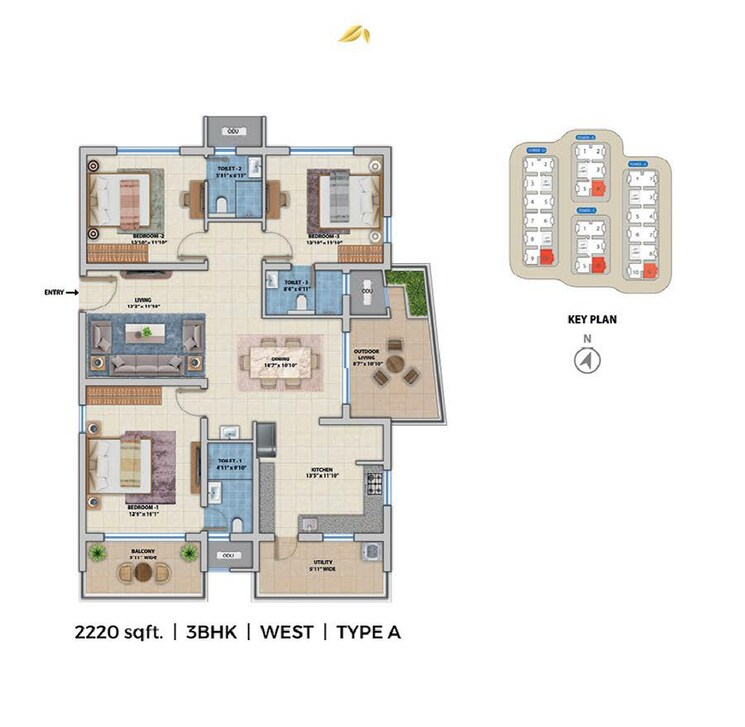 Floor Plan, asbl-spectra 3 Bedroom 1980 Sq.Ft. Apartment In Financial District Hyderabad 7449626