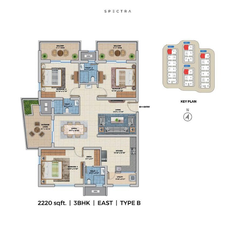 Floor Plan, asbl-spectra 3 Bedroom 1980 Sq.Ft. Apartment In Financial District Hyderabad 7449626