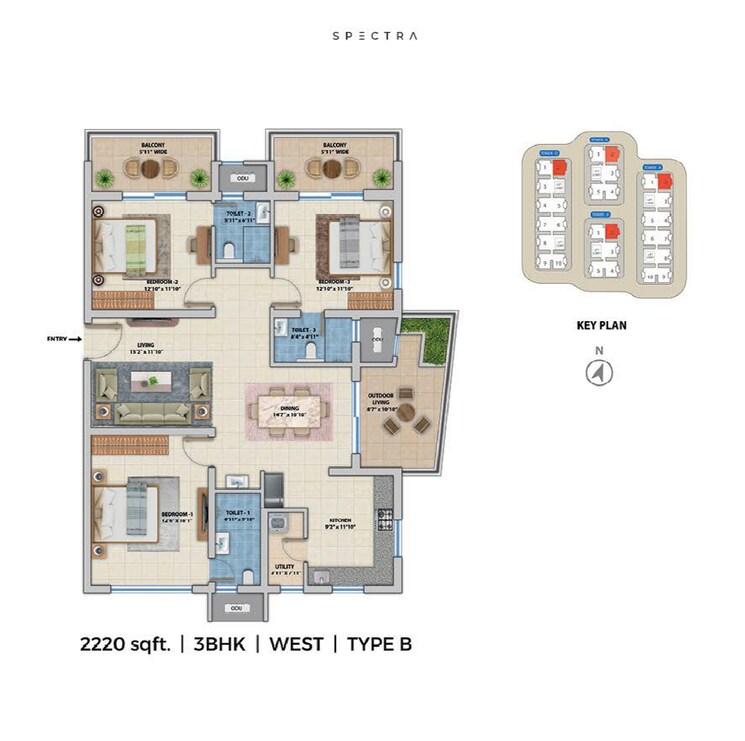 Floor Plan, asbl-spectra 3 Bedroom 1980 Sq.Ft. Apartment In Financial District Hyderabad 7449626