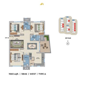 Floor Plan in 3 BHK Apartment at ASBL Spectra, Financial District – for Sale