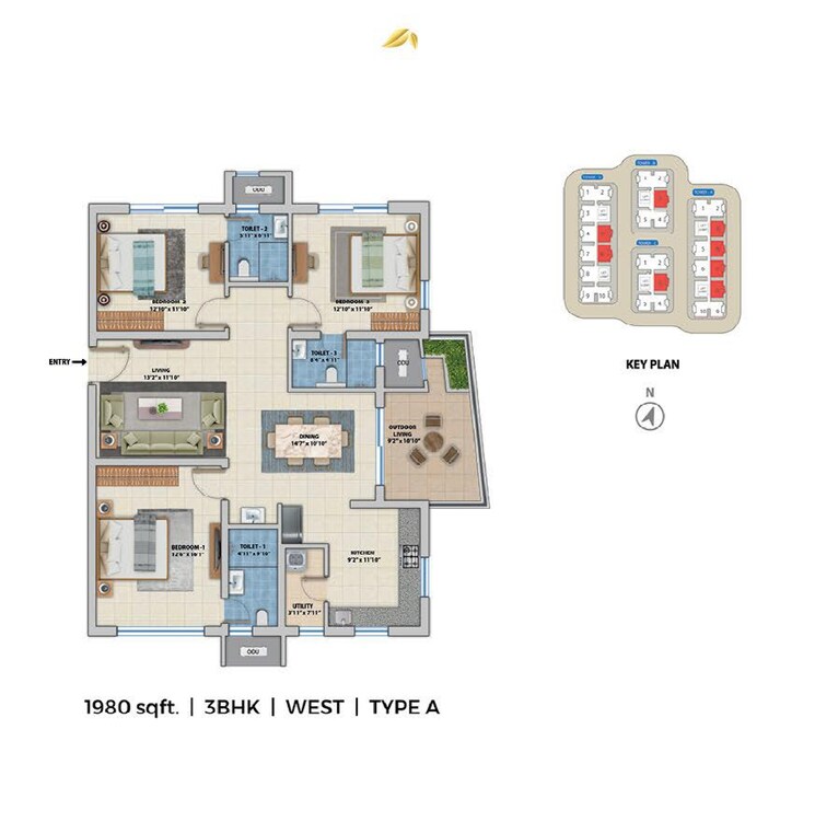 Floor Plan, asbl-spectra 3 Bedroom 1980 Sq.Ft. Apartment In Financial District Hyderabad 7449626