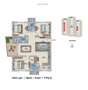 Floor Plan in 3 BHK Apartment at ASBL Spectra, Financial District – for Sale