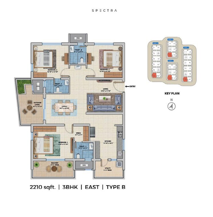 Floor Plan, asbl-spectra 3 Bedroom 1980 Sq.Ft. Apartment In Financial District Hyderabad 7449626