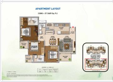 Floor Plan in 3 BHK Apartment at Hero Homes Gurgaon, Sector 104 – for Sale