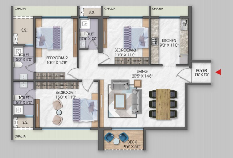 Floor Plan, neelkamal-gokul 2 Bedroom 1300 Sq.Ft. Apartment In Kharghar Navi Mumbai 7458216