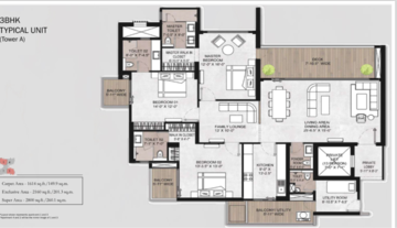 Floor Plan in 3 BHK Apartment at Sector 63a – for Sale