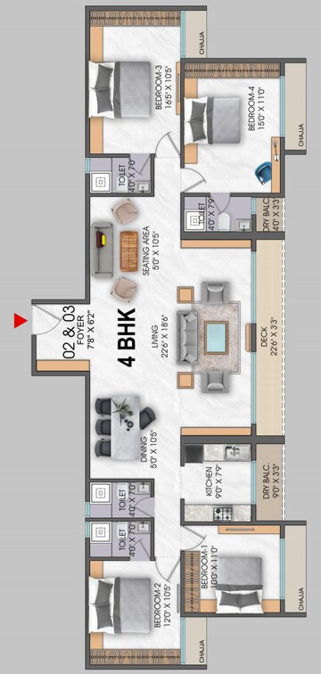 Floor Plan in 3 BHK Apartment at Neelkamal Gokul, Kharghar – for Sale