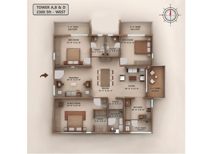 Floor Plan, kollur 3 Bedroom 1910 Sq.Ft. Apartment In Kollur Hyderabad 7459932