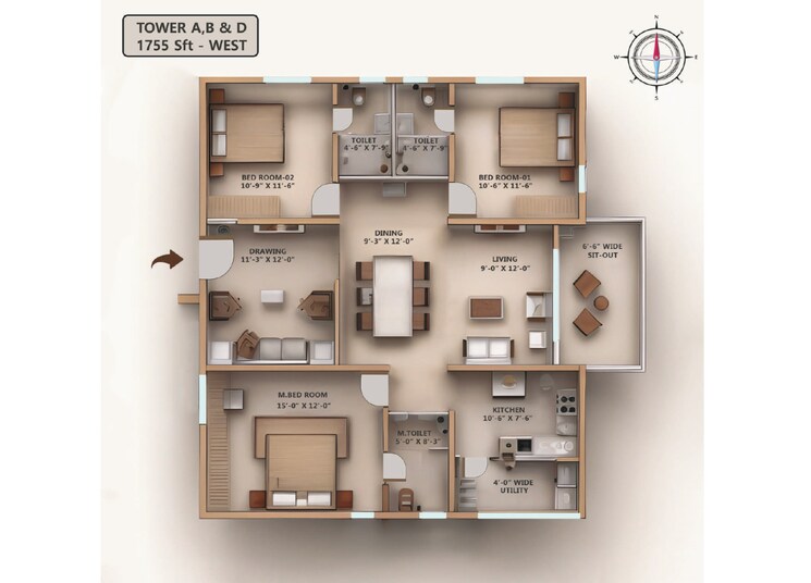 Floor Plan, kollur 3 Bedroom 1910 Sq.Ft. Apartment In Kollur Hyderabad 7459932