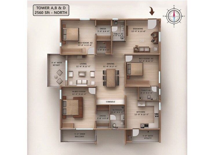 Floor Plan, kollur 3 Bedroom 1910 Sq.Ft. Apartment In Kollur Hyderabad 7459932