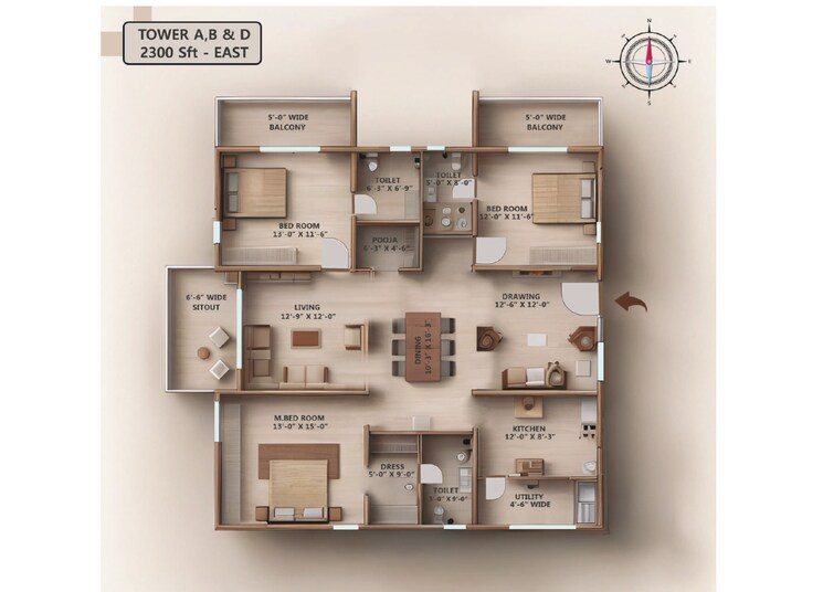 Floor Plan, kollur 3 Bedroom 1910 Sq.Ft. Apartment In Kollur Hyderabad 7459932