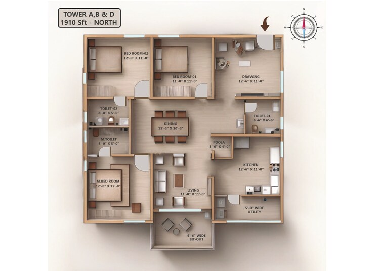 Floor Plan, kollur 3 Bedroom 1910 Sq.Ft. Apartment In Kollur Hyderabad 7459932