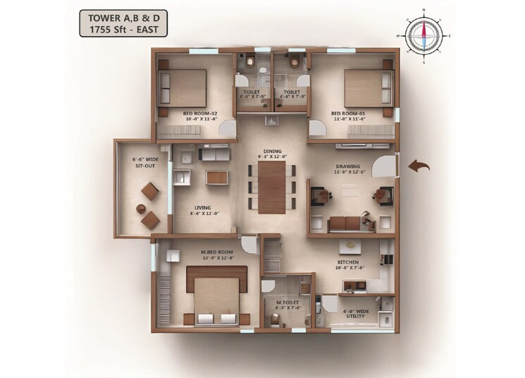 Floor Plan, kollur 3 Bedroom 1910 Sq.Ft. Apartment In Kollur Hyderabad 7459932